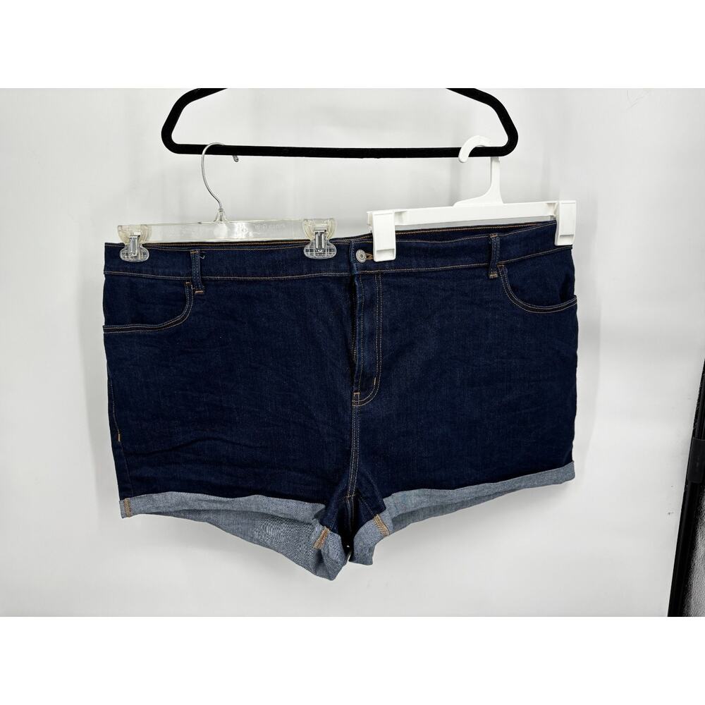 Old Navy Womens Denim Jean Shorts Blue Dark Wash Cuffed Cotton Blend Size 26